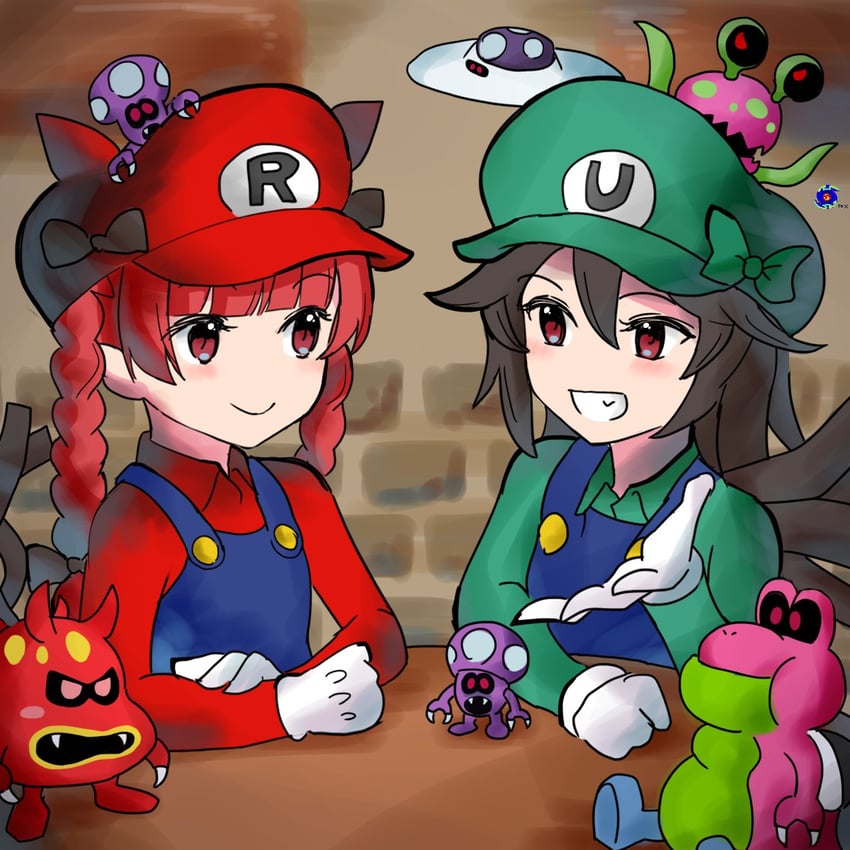 kaenbyou rin, reiuji utsuho, mario, luigi, shroob, and 4 more (touhou and 3 more) drawn by kappy745
