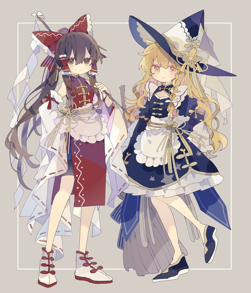 hakurei reimu and kirisame marisa (touhou) drawn by nikorashi-ka