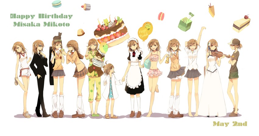 misaka mikoto, last order, gekota, misaka imouto, misaka imouto 10032's cat, and 1 more (toaru majutsu no index and 3 more) drawn by ghost_(ghost528)