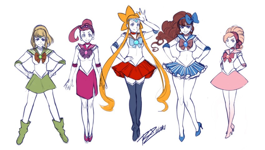 sailor moon, sailor mercury, sailor venus, sailor mars, sailor jupiter, and 5 more (bishoujo senshi sailor moon and 1 more) drawn by robaato