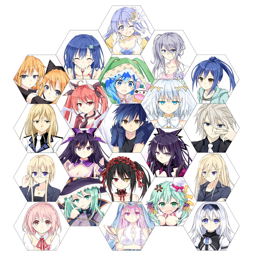 tokisaki kurumi, yatogami tohka, tobiichi origami, itsuka kotori, himekawa yoshino, and 16 more (date a live and 2 more) drawn by whitel_(zou_tukasaki)
