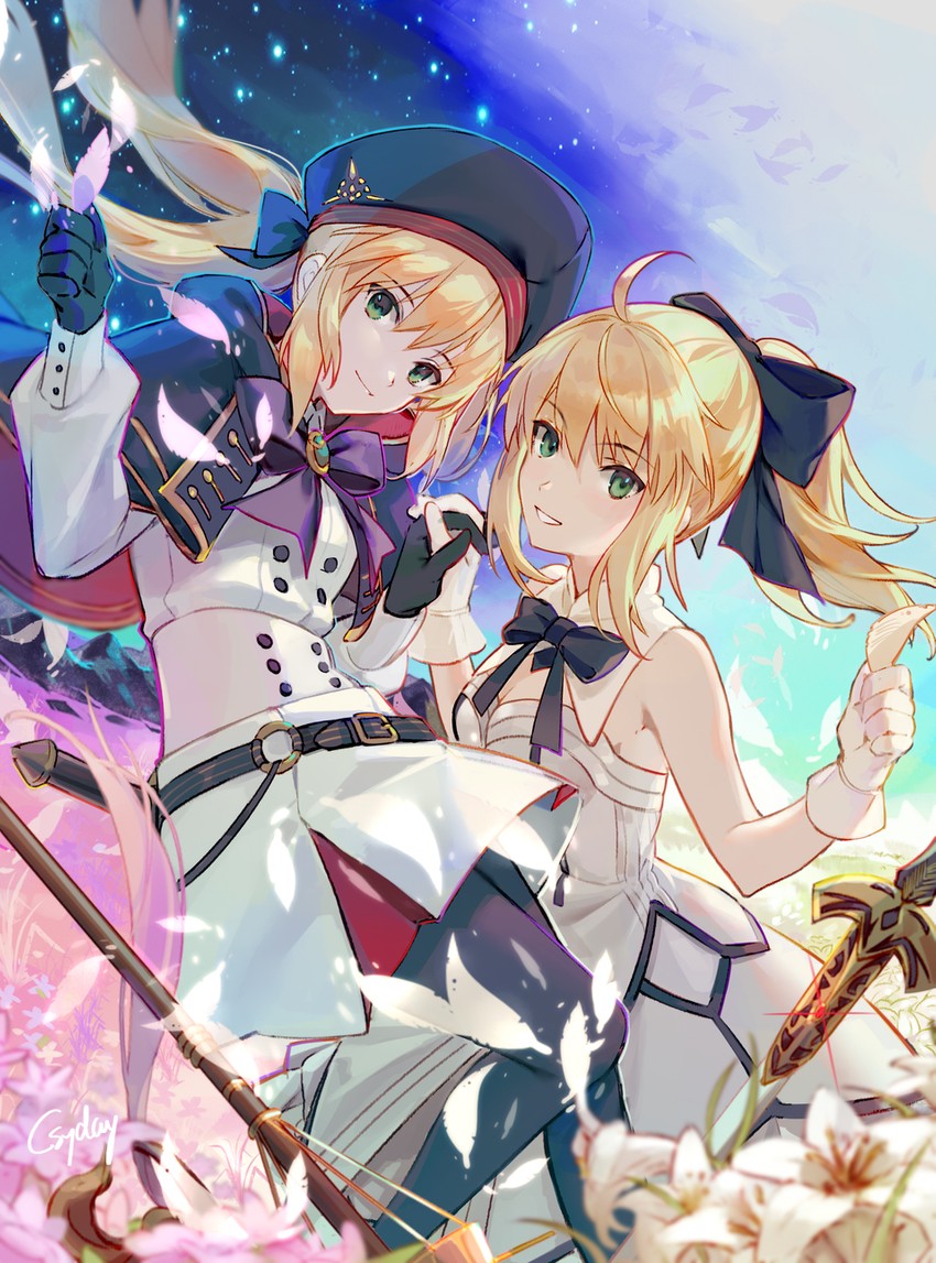 artoria pendragon, artoria caster, and saber lily (fate and 1 more) drawn by csyday