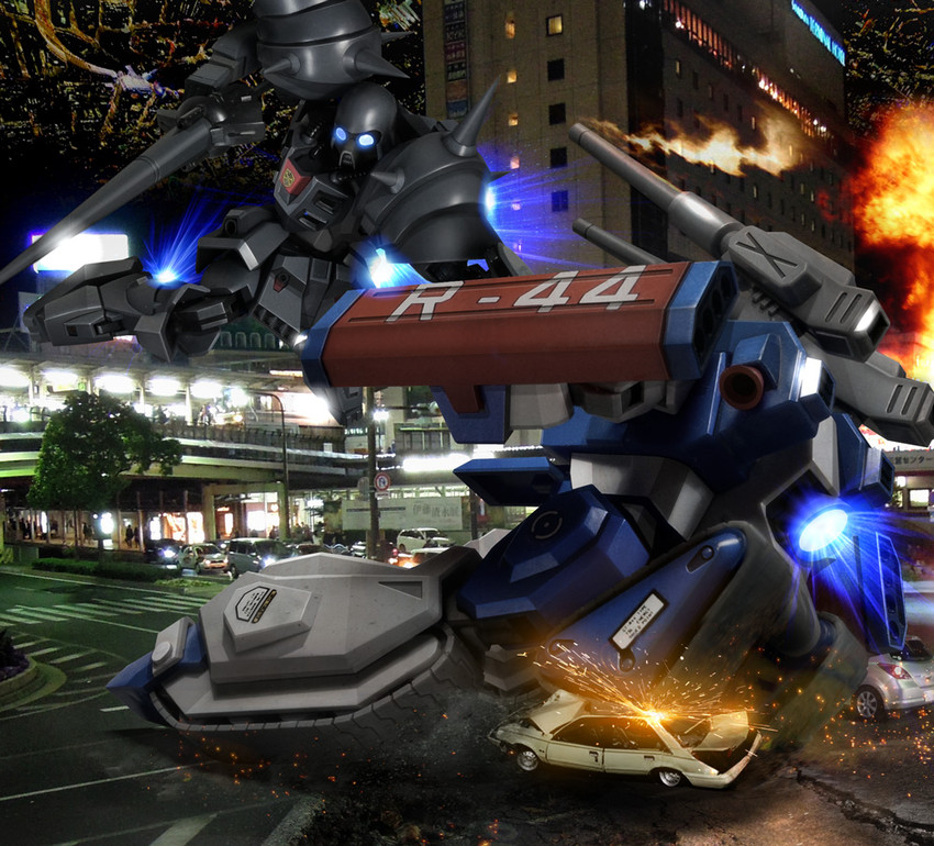 den'an zon and guntank r-44 (gundam and 1 more) drawn by hiropon_(tasogare_no_puu)