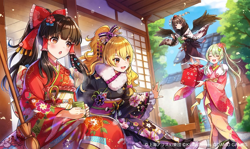 hakurei reimu, kirisame marisa, kochiya sanae, and shameimaru aya (touhou and 1 more) drawn by shinishi_chiho