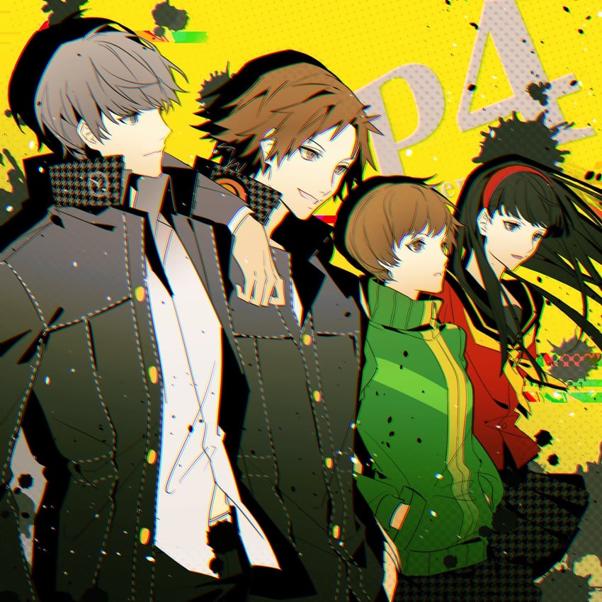 narukami yu, satonaka chie, amagi yukiko, and hanamura yousuke (persona and 1 more) drawn by lluyss