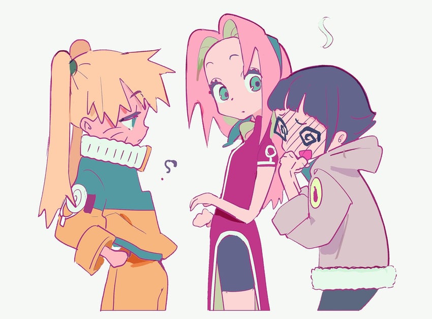 haruno sakura, uzumaki naruto, hyuuga hinata, and naruko (naruto) drawn by vivinos