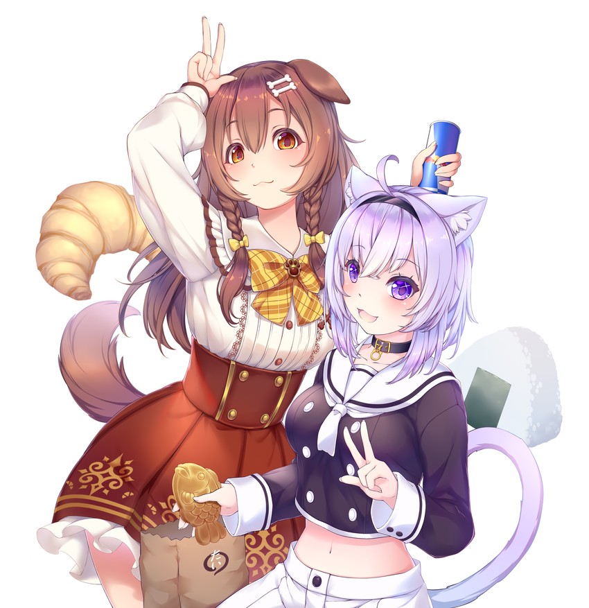 nekomata okayu and inugami korone (hololive and 1 more) drawn by neyubi