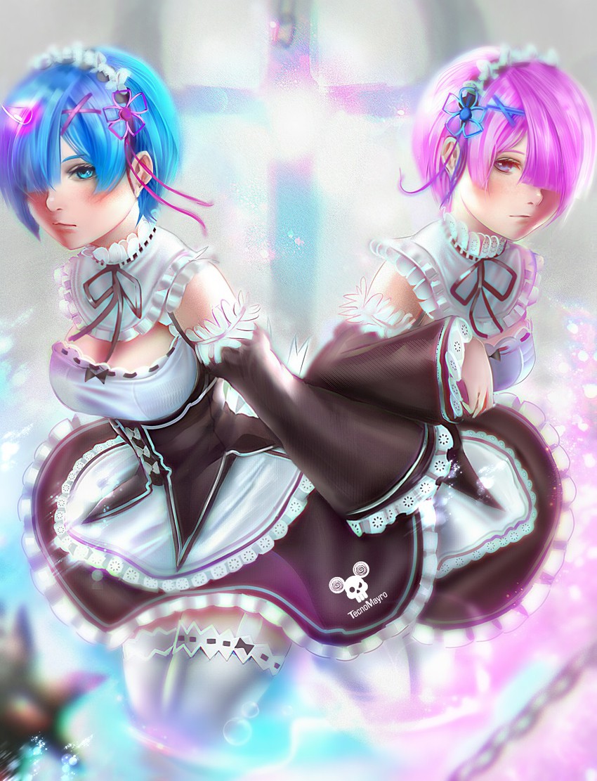 rem and ram (re:zero kara hajimeru isekai seikatsu) drawn by tecnomayro
