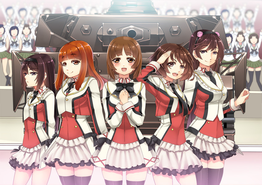 nishizumi miho, akiyama yukari, takebe saori, reizei mako, and isuzu hana (love live! and 2 more) drawn by hiememiko