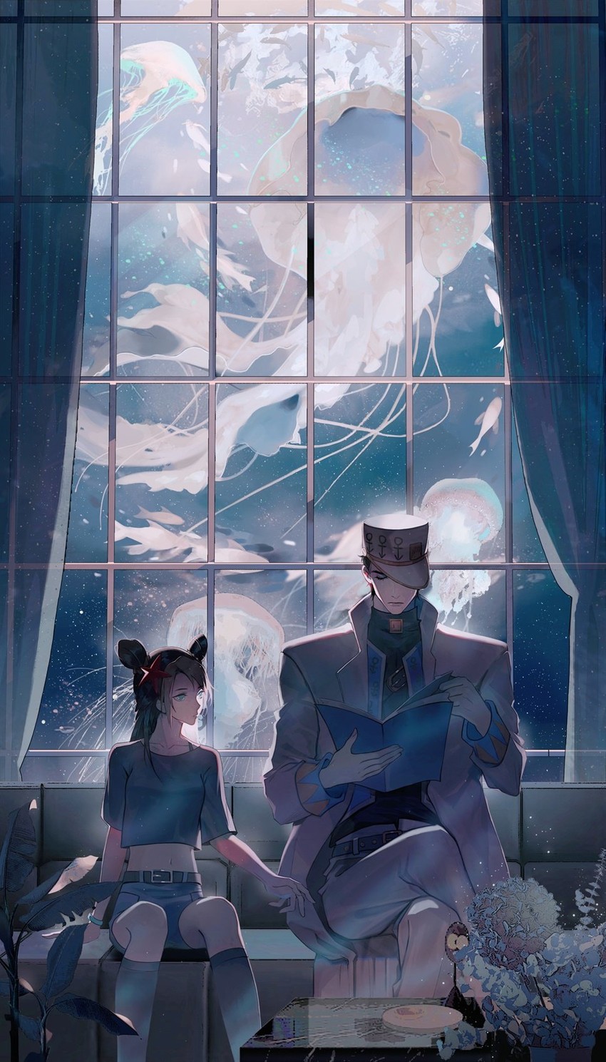 kujo jotaro and kujo jolyne (jojo no kimyou na bouken and 2 more) drawn by youamo