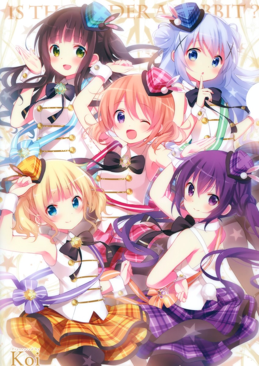 kafuu chino, hoto cocoa, kirima syaro, tedeza rize, and ujimatsu chiya (gochuumon wa usagi desu ka?) drawn by koi_(koisan)