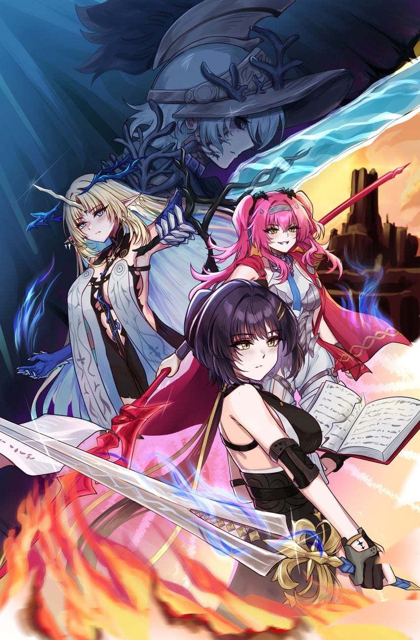 rover, female rover, fleurdelys, lupa, and mya (wuthering waves) drawn by flareza