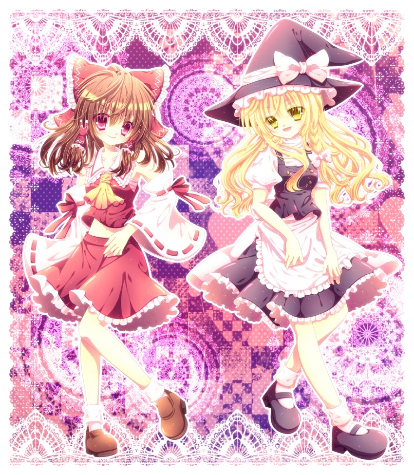 hakurei reimu and kirisame marisa (touhou) drawn by momomiya_mion