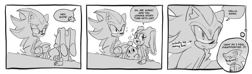 sonic the hedgehog, shadow the hedgehog, cream the rabbit, neutral chao, and cheese (sonic) drawn by ochibrochi