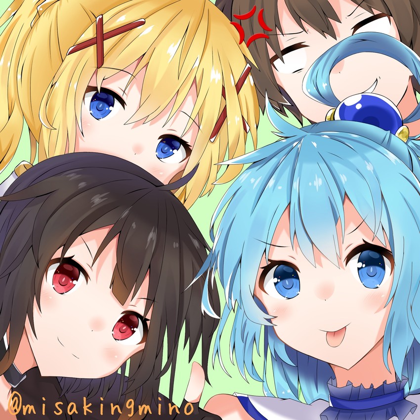 megumin, aqua, darkness, and satou kazuma (kono subarashii sekai ni shukufuku wo!) drawn by iumi_urura