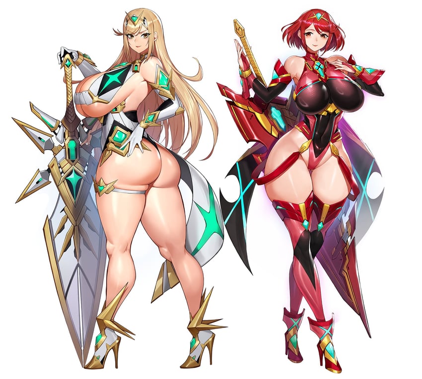 pyra and mythra (xenoblade chronicles and 1 more) drawn by gurimjang