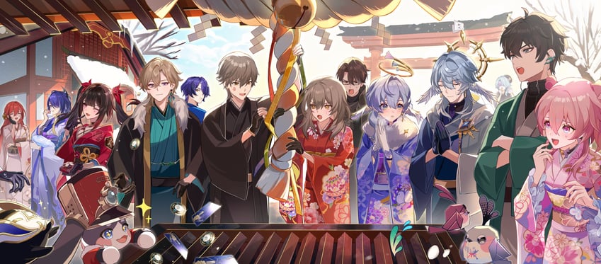 trailblazer, stelle, march 7th, acheron, caelus, and 13 more (honkai and 1 more) drawn by kass_(jtsp0)