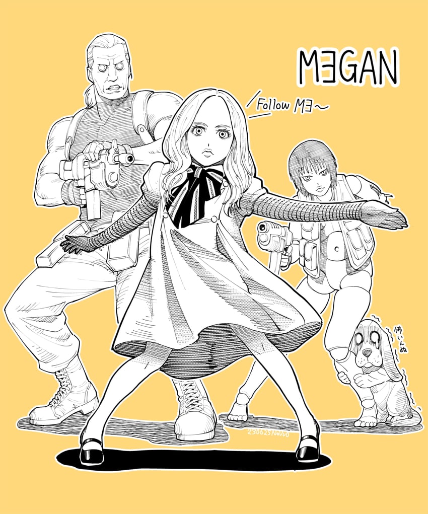 kusanagi motoko, batou, m3gan, and gabriel (ghost in the shell and 1 more) drawn by masutatsu_novuo