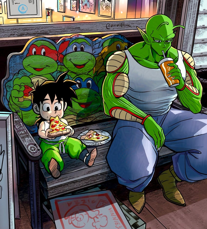son gohan, piccolo, leonardo, raphael, donatello, and 2 more (dragon ball and 2 more) drawn by amartbee