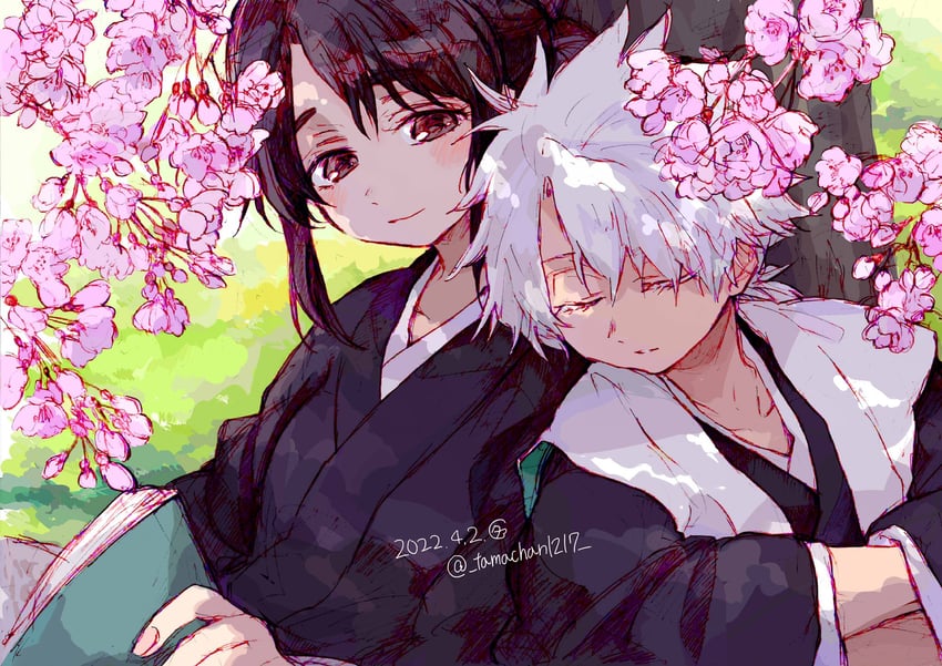 hitsugaya toushirou and hinamori momo (bleach) drawn by tama-chan_(momomomijisakura)