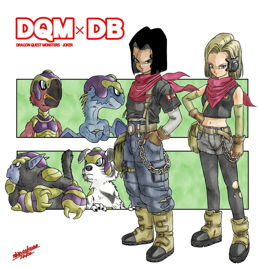 android 18, android 17, hero, aroma, wulfspade, and 3 more (dragon ball and 4 more) drawn by shinsokunotaka