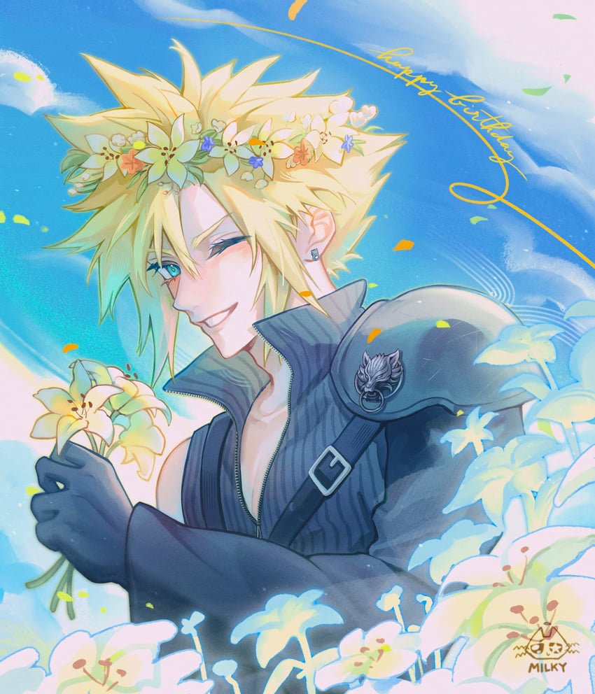 cloud strife and fenrir (final fantasy and 2 more) drawn by milkystati0n