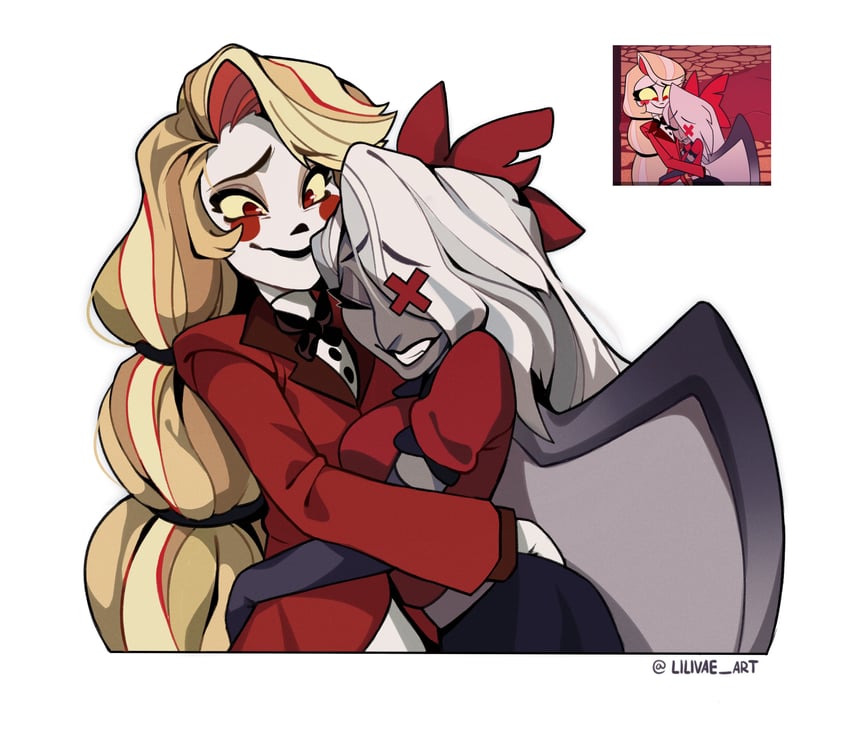 charlie morningstar and vaggie (hazbin hotel) drawn by lilivae