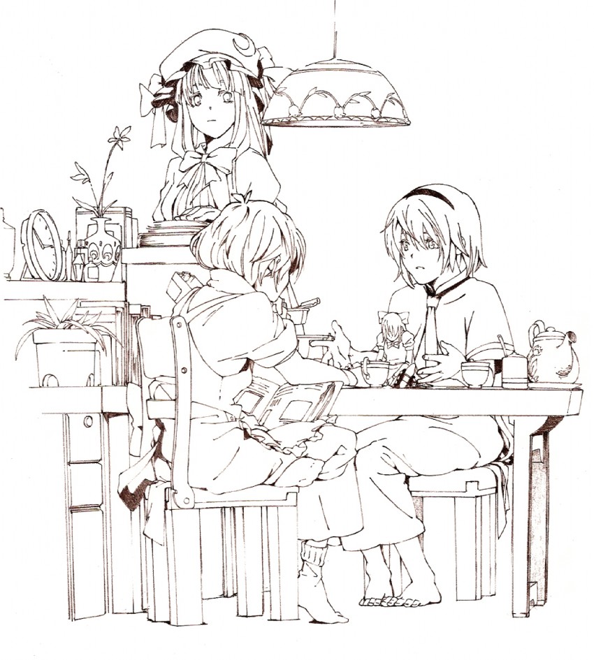 kirisame marisa, alice margatroid, patchouli knowledge, and shanghai doll (touhou) drawn by mtmy