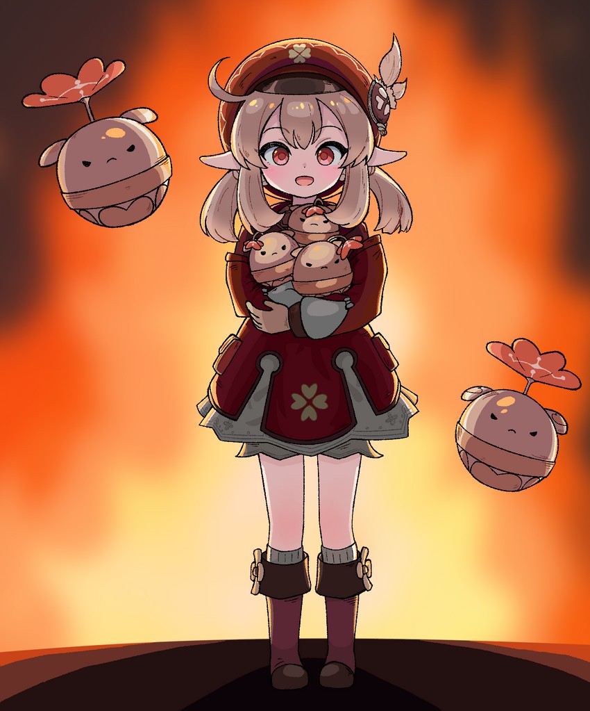 klee and jumpy dumpty (genshin impact) drawn by cabbage_(chlehd2239)