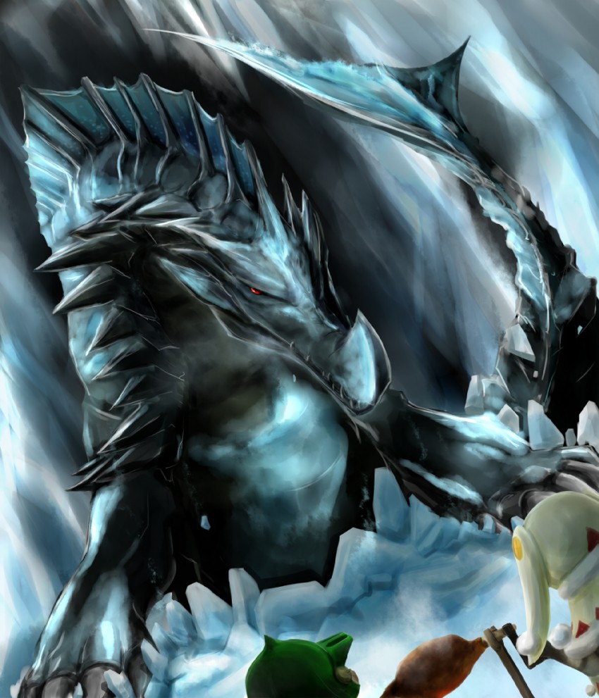 monster hunter, player palico, and glacial agnaktor (monster hunter and 1 more) drawn by ban_(777purin)