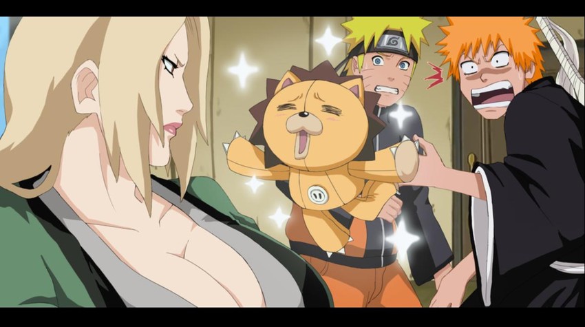 uzumaki naruto, kurosaki ichigo, tsunade, and kon (bleach and 2 more) drawn by ladygt93