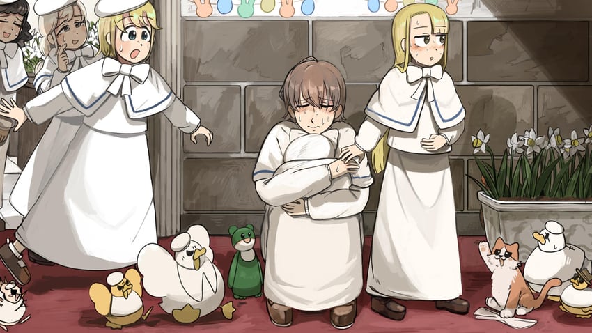 clumsy nun, spicy nun, shy nun, laidback nun, and curly nun (little nuns) drawn by diva_(hyxpk)