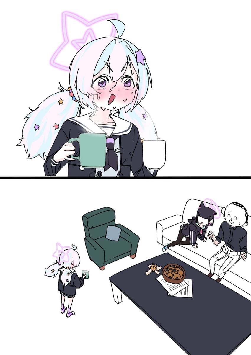 sensei, doodle sensei, kazusa, and reisa (blue archive) drawn by pararilla