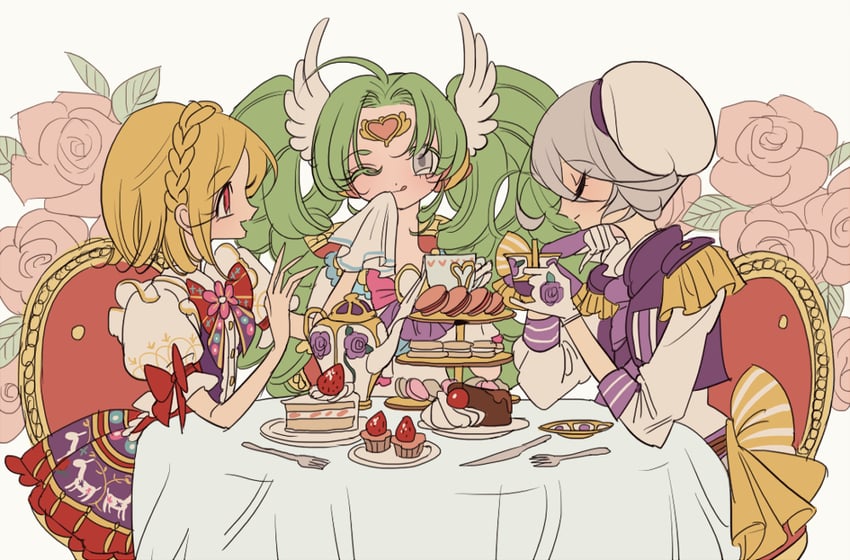 falulu, shikyoin hibiki, and midorikaze fuwari (pretty series and 1 more) drawn by meremero