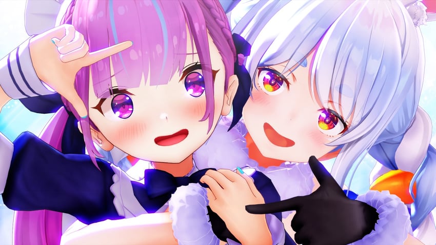 usada pekora and minato aqua (hololive) drawn by mithras_custom