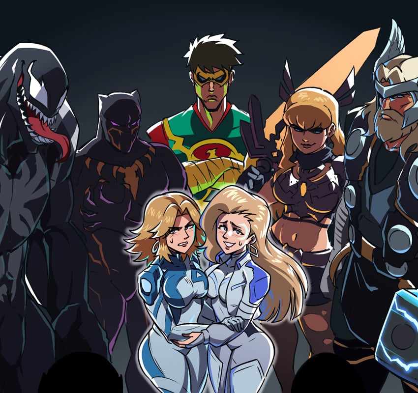 venom, sue storm, thor, magik, dagger, and 2 more (marvel and 5 more) drawn by tina_fate