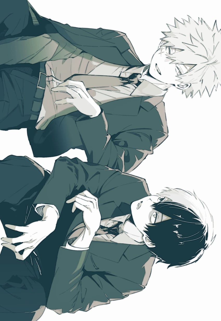 bakugou katsuki and todoroki shoto (boku no hero academia) drawn by hrak_mumi