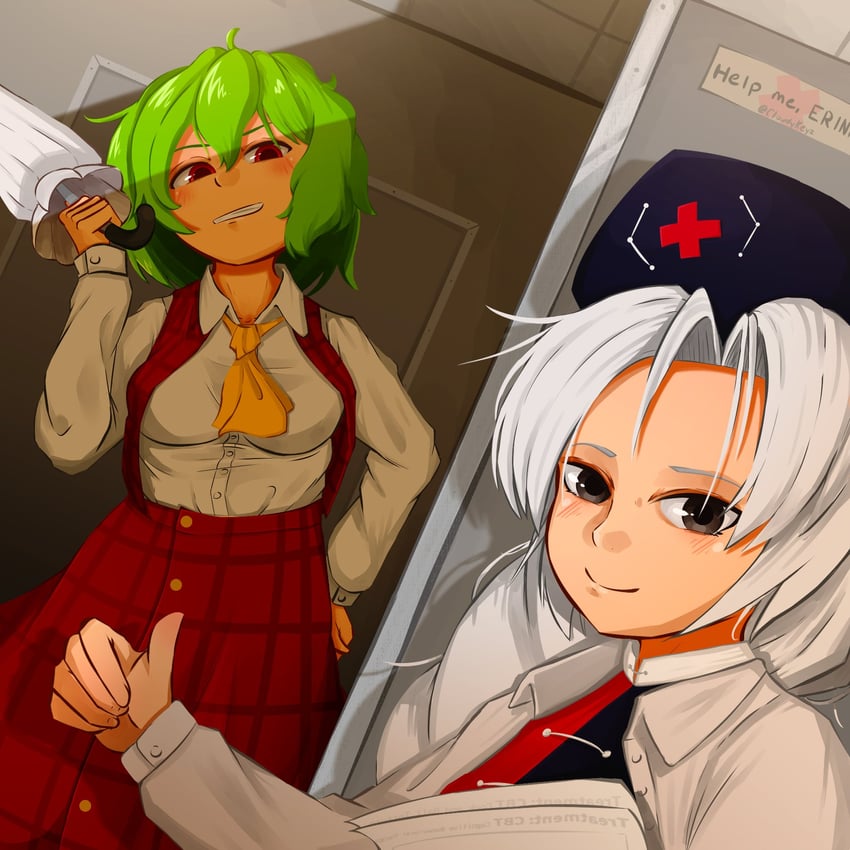 kazami yuuka and yagokoro eirin (touhou) drawn by cloudykeyz