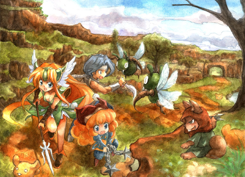 riesz, charlotte, rabite, and hawkeye (seiken densetsu and 1 more) drawn by kouno_hikaru
