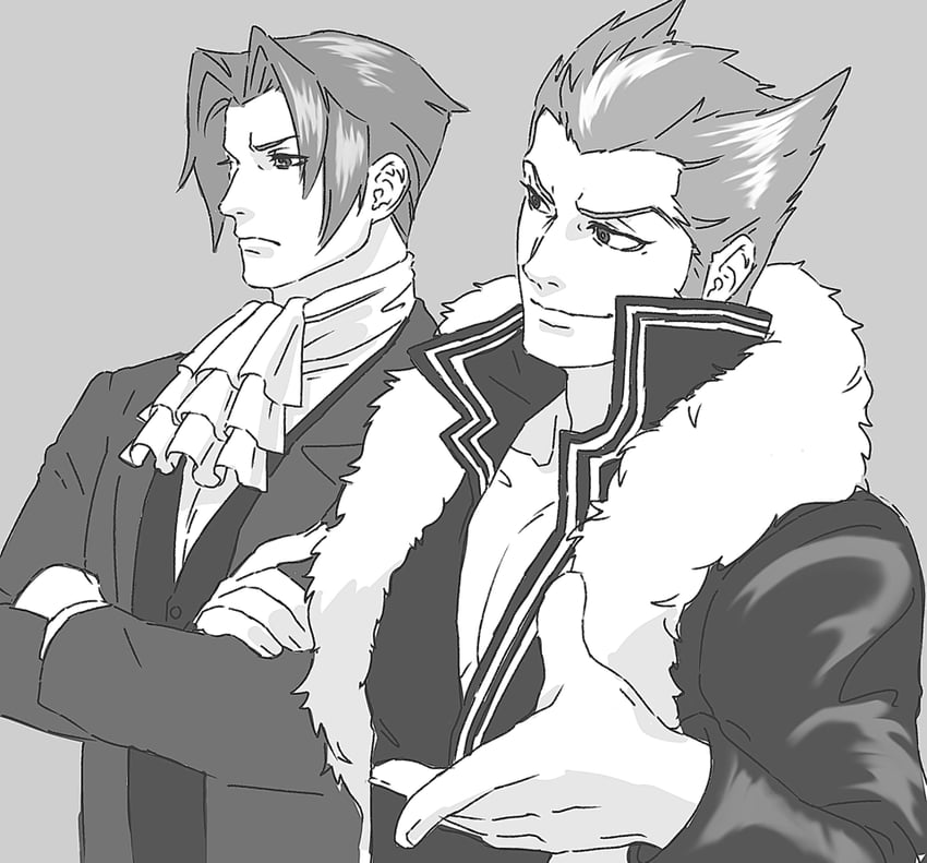 miles edgeworth and shi-long lang (ace attorney and 2 more) drawn by lcageki