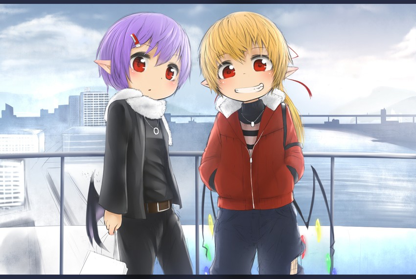 remilia scarlet and flandre scarlet (touhou) drawn by mantarou_(shiawase_no_aoi_tori)