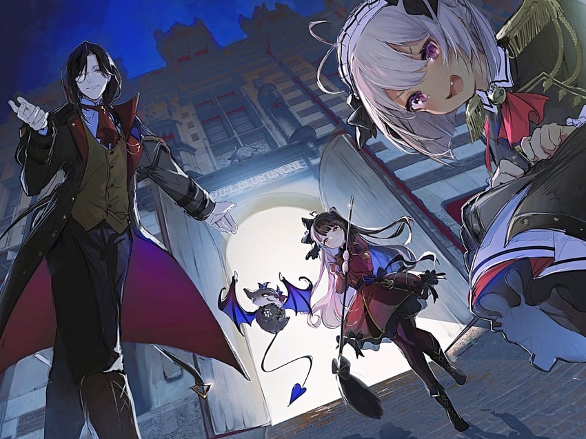yorumi rena, matsukai mao, debidebi debiru, and shellin burgundy (nijisanji) drawn by buranran