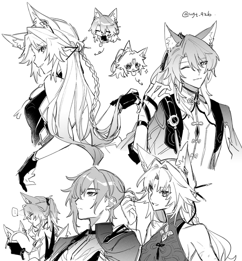 feixiao, jiaoqiu, and moze (honkai and 1 more) drawn by nagatani_(ngt_926)
