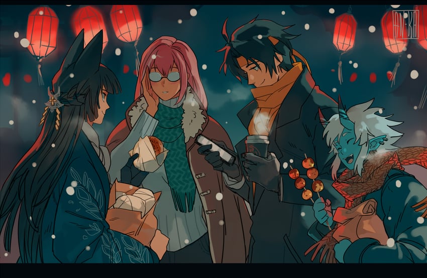 hoshimi miyabi, tsukishiro yanagi, soukaku, and asaba harumasa (zenless zone zero) drawn by kaa05n2