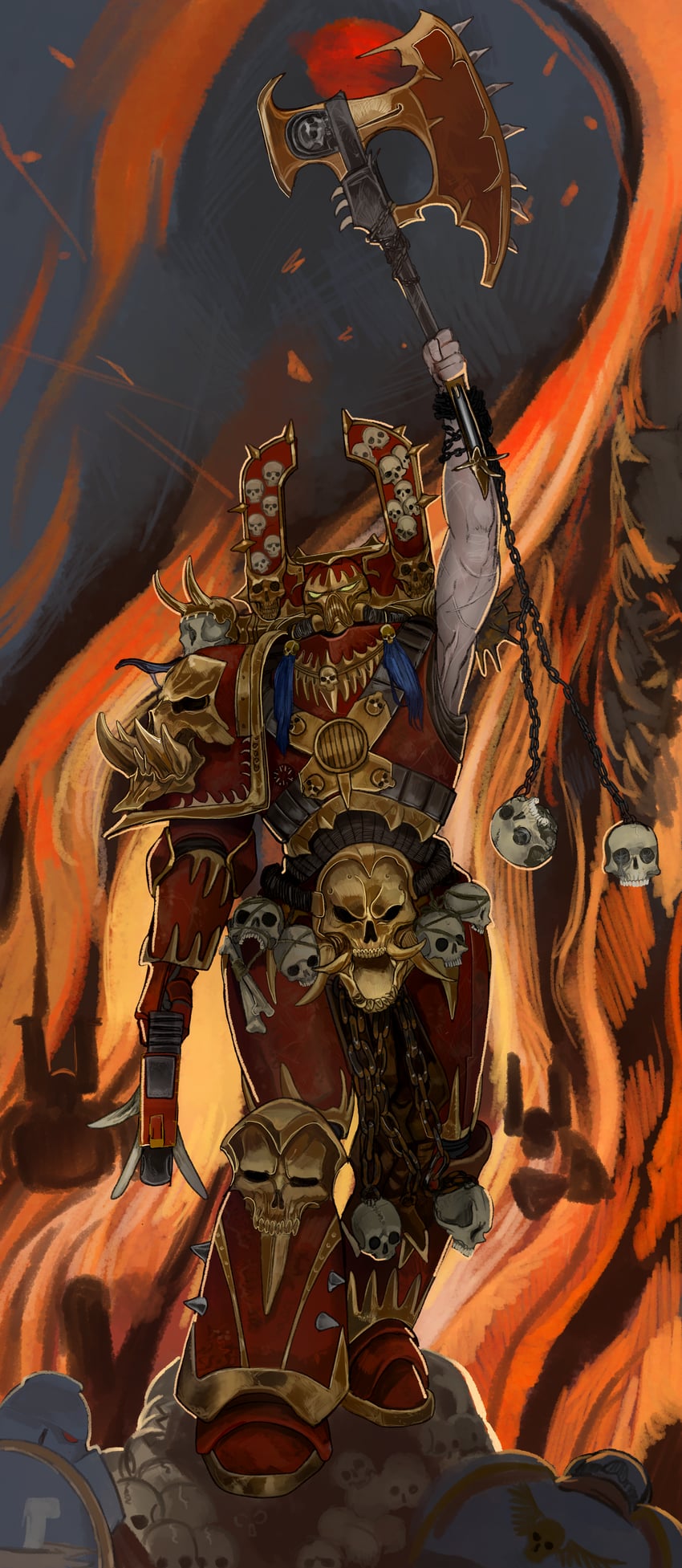 adeptus astartes, chaos space marine, and kharn the betrayer (warhammer 40k) drawn by kkghost_tv