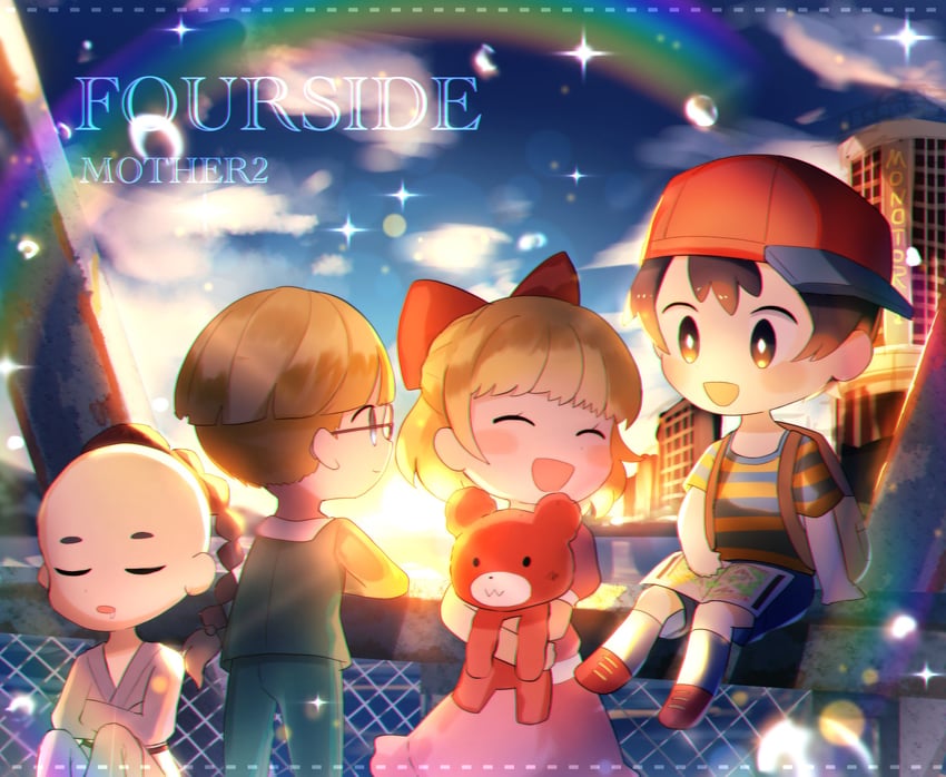 ness, paula, jeff andonuts, and poo (mother and 1 more) drawn by kurorinamori