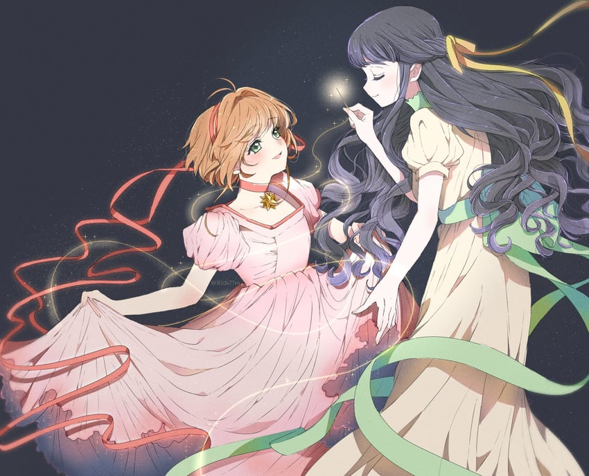 kinomoto sakura and daidouji tomoyo (cardcaptor sakura) drawn by rii2a77ru