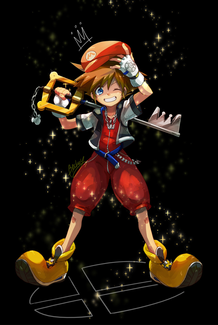 mario and sora (mario and 3 more) drawn by blikeeeey