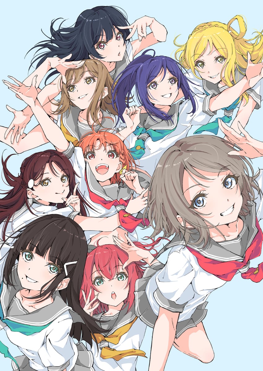 watanabe you, tsushima yoshiko, sakurauchi riko, takami chika, matsuura kanan, and 4 more (love live! and 1 more) drawn by ninagawa_jin