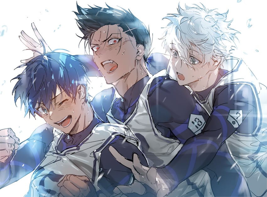 isagi yoichi, nagi seishirou, and barou shouei (blue lock) drawn by bomber_tarou
